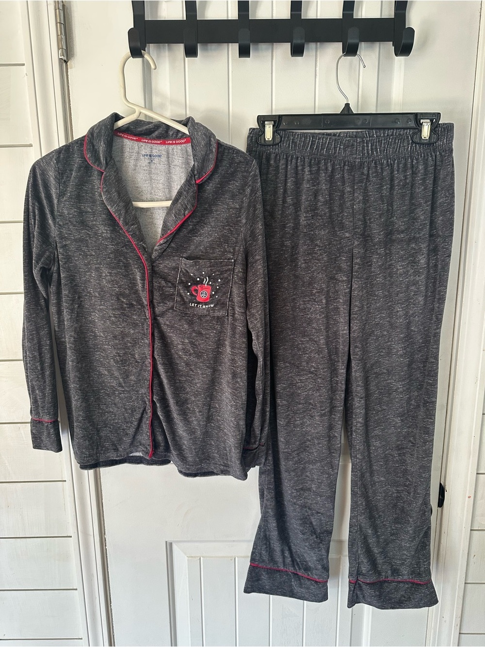 Life Is Good Charcoal Pajama Set button top “let it snow”